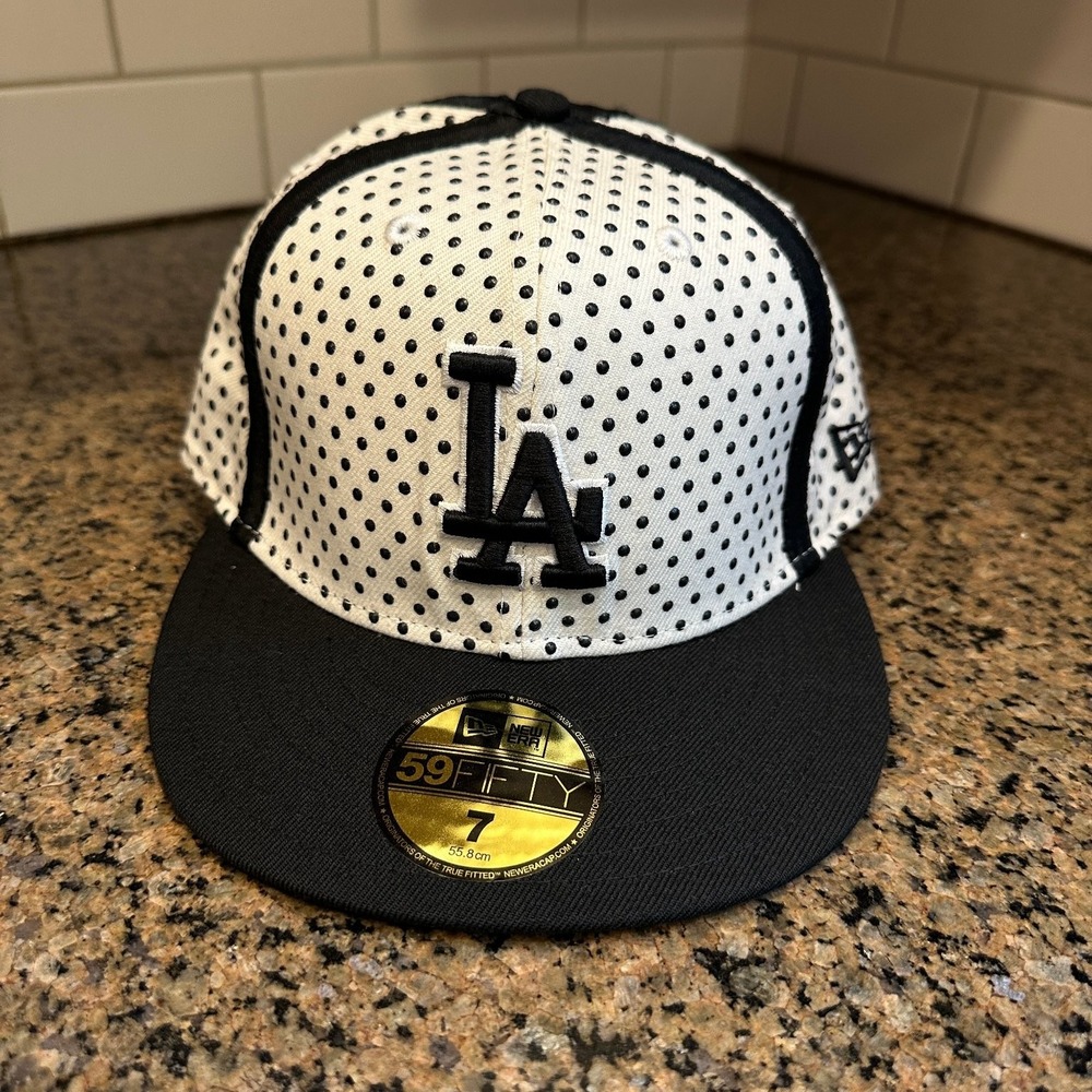 Los Angeles Dodgers New Era 59FIFTY Fitted Hat 7 Polka Dot Black White New